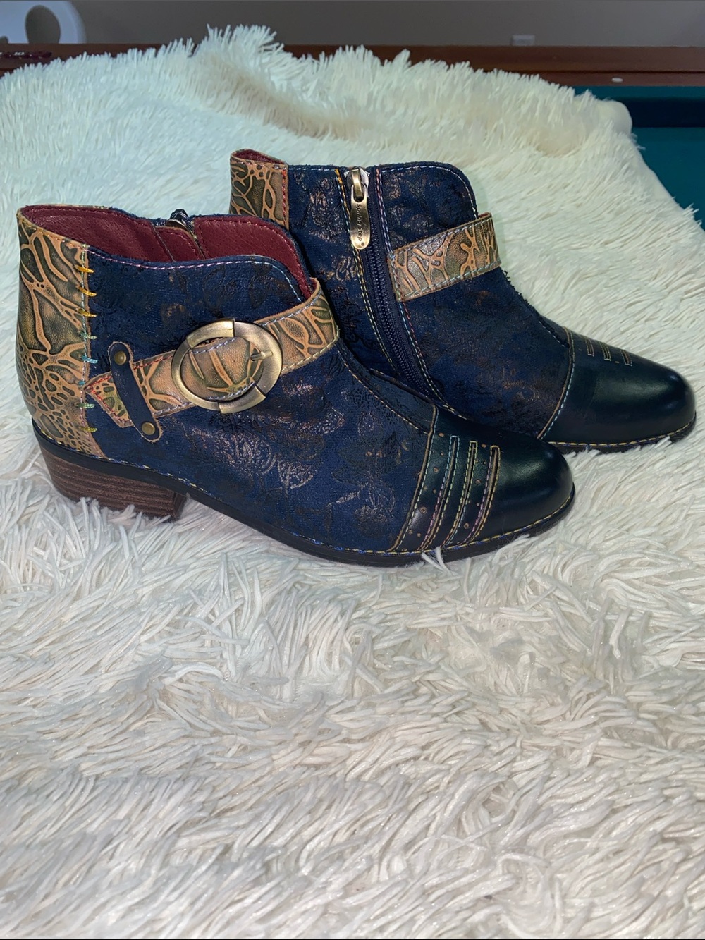 L’Artiste Spring Step Georgiana Blum Navy Leather Ankle Boots Size 37
